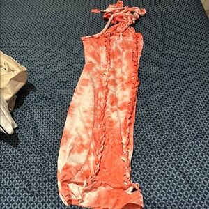 Tie-Dye Maxi Dress with Lace-Up Detail